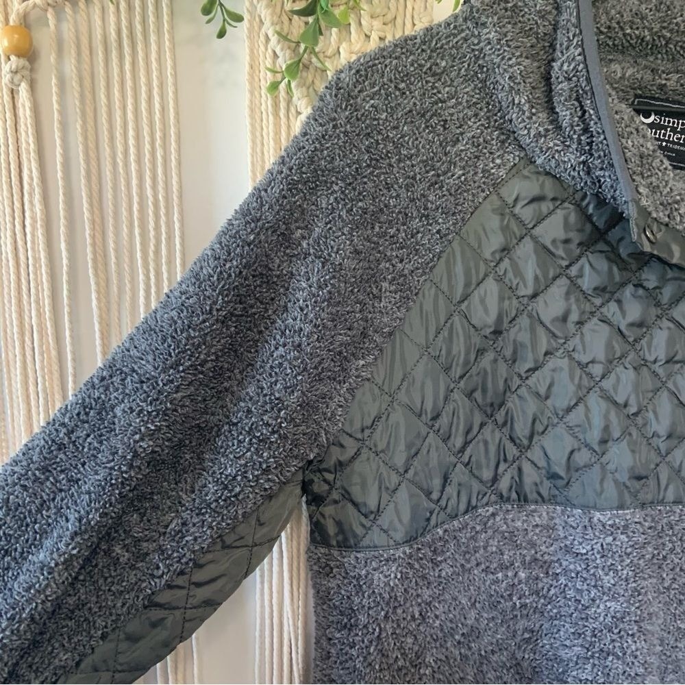 SIMPLY SOUTHERN Asymmetrical Snap Up Sherpa Fleece Pullover Gray Women's Medium - Picture 9 of 14